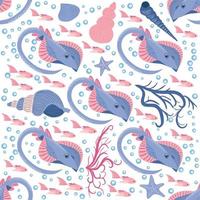 Batomorphi sea life, fish, animals bright seamless pattern. sea travel, snorkeling with animals, tropical fish vector