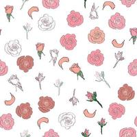 Seamless pattern rose petals, buds and flowers. Confetti, cosmetics, wedding, beautiful flower background vector