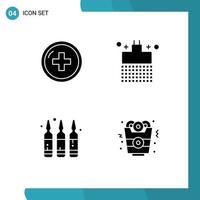 Mobile Interface Solid Glyph Set of 4 Pictograms of health ampule medicine bathroom liquid Editable Vector Design Elements