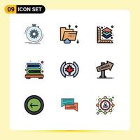 Set of 9 Modern UI Icons Symbols Signs for leaf bookshelf multimedia books layer Editable Vector Design Elements