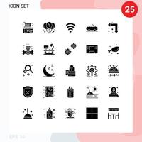 25 Universal Solid Glyphs Set for Web and Mobile Applications gauge up left wifi arrows car Editable Vector Design Elements