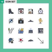 16 User Interface Flat Color Filled Line Pack of modern Signs and Symbols of camera pointer city direction time Editable Creative Vector Design Elements