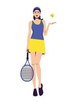 Girl tennis player with a racket and a ball in her hands vector