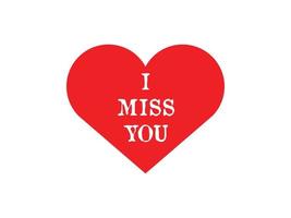 I miss you typography in red heart shape on white background vector