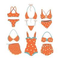 conjunto de gráficos de ilustración vectorial de diferentes trajes de baño bikini iconos de un solo color pegatinas vacaciones vector