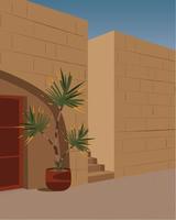 Digital illustration interior landscape of a villa for vacation tourists in summer in the tropics on the island vector