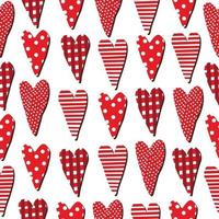 The pattern valentine's day bright inscription love this and other elements in the form of red hearts with patterns on a white background is suitable for a print of an adult and a child vector