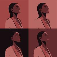 Digital illustration of four girl portraits pink palette vector