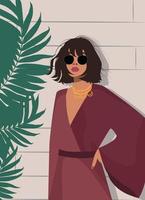 Girl posing on a background of palm trees vector