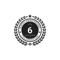 Black wreath anniversary. Happy anniversary 6 years celebration. Vector illustration on white background.