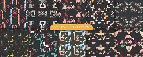 Set of ten seamless modern pattern. abstract illustration. creative collage seamless pattern vector