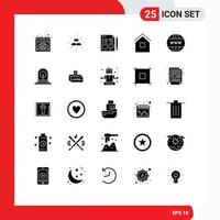 Modern Set of 25 Solid Glyphs and symbols such as shack house interest home education Editable Vector Design Elements