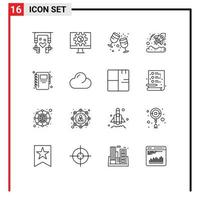 Universal Icon Symbols Group of 16 Modern Outlines of notebook startup birthday investment business Editable Vector Design Elements