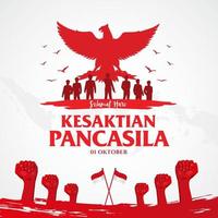 ilustración del día de la pancasila festiva indonesia. traducción, 01 de octubre, conmemoración del día de la santidad de la pancasila vector