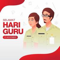 Selamat Hari Guru. translation, Happy Teachers Day. Indonesian Holiday Teacher's Day Illustration. Suitable for greeting card, poster and banner vector