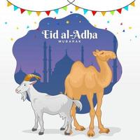 Eid al Adha logo with goat and camel. vector