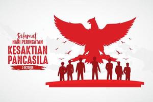 Indonesian Holiday Pancasila Day Illustration.Translation, October 01, Commemoration of the Pancasila Sanctity Day vector