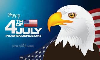 4th of july. Happy Independence day of America background with waving flag and Bald Eagle vector