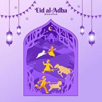 ilustración de concepto de tarjeta de felicitación eid al-adha en estilo de corte de papel vector