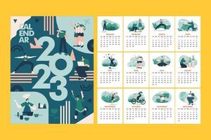 calendario mensual 2023 moderno y estilizado con objetivos y resoluciones 2023 ilustración conceptual vector