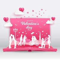 Valentine's Day greeting card with romantic couples in love. vector
