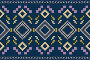 Ethnic fabric pattern geometric style. Sarong Aztec Ethnic oriental pattern traditional Dark navy blue background. Abstract,vector,illustration. Use for texture,clothing,wrapping,decoration,carpet. vector