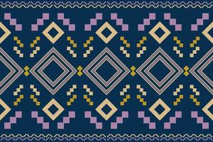 Ethnic fabric pattern geometric style. Sarong Aztec Ethnic oriental pattern traditional Dark navy blue background. Abstract,vector,illustration. Use for texture,clothing,wrapping,decoration,carpet. vector