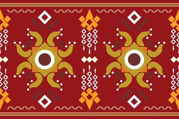 Ethnic fabric pattern geometric style. Sarong Aztec Ethnic oriental pattern traditional Crimson red background. Abstract,vector,illustration. use for texture,clothing,wrapping,decoration,carpet.