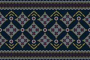 Ethnic fabric pattern geometric style. Sarong Aztec Ethnic oriental pattern traditional Dark navy blue background. Abstract,vector,illustration. Use for texture,clothing,wrapping,decoration,carpet. vector