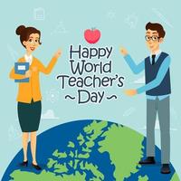 Happy World Teachers Day cartoon illustration. Suitable for greeting card, poster and banner vector