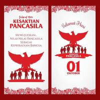 Indonesian Holiday Pancasila Day Illustration.Translation, October 01, Commemoration of the Pancasila Sanctity Day vector