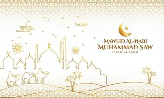 mawlid al-nabi muhammad. traducción profeta muhammad cumpleaños. adecuado para tarjetas de felicitación, folletos y pancartas vector