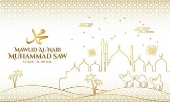 Mawlid al-Nabi Muhammad. translation Prophet Muhammad birthday. Suitable for greeting card, flyer and banner vector