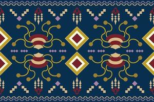 Ethnic fabric pattern geometric style. Sarong Aztec Ethnic oriental pattern traditional Dark navy blue background. Abstract,vector,illustration. Use for texture,clothing,wrapping,decoration,carpet. vector