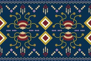 Ethnic fabric pattern geometric style. Sarong Aztec Ethnic oriental pattern traditional Dark navy blue background. Abstract,vector,illustration. Use for texture,clothing,wrapping,decoration,carpet. vector