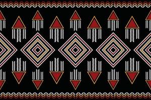 patrón de tela thnic estilo geométrico. sarong azteca étnico oriental patrón tradicional fondo negro oscuro. resumen, vector, ilustración. uso para textura, ropa, envoltura, decoración, alfombra. vector
