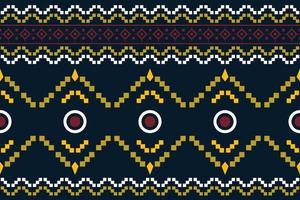 Ethnic fabric pattern geometric style. Sarong Aztec Ethnic oriental pattern traditional Dark navy blue background. Abstract,vector,illustration. Use for texture,clothing,wrapping,decoration,carpet. vector