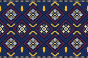 Ethnic fabric pattern geometric style. Sarong Aztec Ethnic oriental pattern traditional Dark navy blue background. Abstract,vector,illustration. Use for texture,clothing,wrapping,decoration,carpet. vector