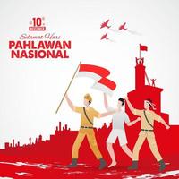 selamat hari pahlawan nacional. traducción, feliz nacional indonesio vector