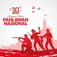 selamat hari pahlawan nacional. traducción, feliz día de los héroes nacionales de Indonesia. ilustración vectorial para tarjetas de felicitación, carteles y pancartas vector