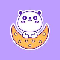 Cute panda bear on the moon illustration, with soft pop style and old style 90s cartoon drawings. Artwork for street wear, t shirt, patchworks. vector