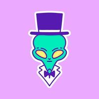 Alien with vintage outfit illustration, with soft pop style and old style 90s cartoon drawings. Artwork for street wear, t shirt, patchworks. vector