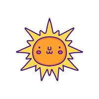 Cute sun character doodle illustration, with soft pop style and old style 90s cartoon drawings. Artwork for sticker, patchworks. vector