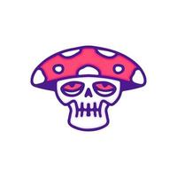 Trippy skull with mushroom hat illustration, with modern pop style and old style 90s cartoon drawings. Artwork for street wear, t shirt, patchworks. vector