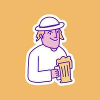 el hombre retro se relaja con una ilustración de un vaso de cerveza, con un estilo pop suave y dibujos de dibujos animados de estilo antiguo de los años 90. obras de arte para ropa de calle, camiseta, patchwork. vector
