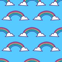 Cute rainbow and clouds doodle illustration, with modern pop style and old style 90s cartoon drawings. Artwork for background seamless pattern. vector