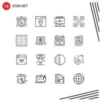 16 símbolos de signos de contorno universal de comida de niebla y elementos de diseño de vector editables de cartelera de comida de usuario de restaurante