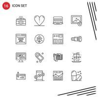 Group of 16 Modern Outlines Set for page development computer develop photo Editable Vector Design Elements