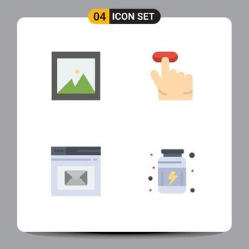 paquete de interfaz de usuario de 4 iconos planos básicos de página de imagen haga clic en navegador gimnasio elementos de diseño vectorial editables vector