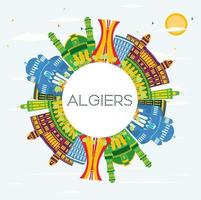 Algiers Algeria City Skyline with Color Buildings, Blue Sky and Copy Space. vector